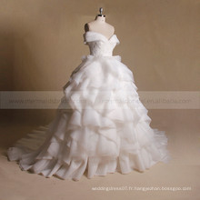 Amazing A-Line Cap Sleeves Lace Applique Beads Bodice Ruffled Organza Ball Gown Robe de mariée